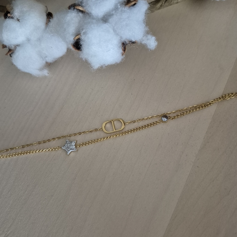 💛💛NEW💛💛 PRETTY!! Stainless Steel Double Link STAR Charm Bracelet In GOLD